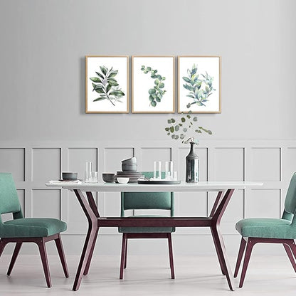 Hyidecorart Wood Framed Wall Art - Large Green Leaves Wall Paintings Set of 3 Piece Framed Prints for Living Room, Bedroom, Kitchen, Office Decor