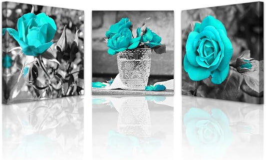 Lapremoly Canvas Wall Art For Bedroom Large Wall Decor For Living Room Black And White Wall Paintings Blue Rose Flowers Pictures Framed Canvas Prints Ready To Hang Room For Girls Home Decoration