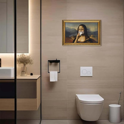 YD&YZY Gold Framed Funny Bathroom Wall Art Mona Lisa Humor Amusing Toilet Art Pinching Nose Wall Decor Vintage Unique Art Painting Picture Print Whimsical Artwork Bathroom Restroom 16x24 inch Framed