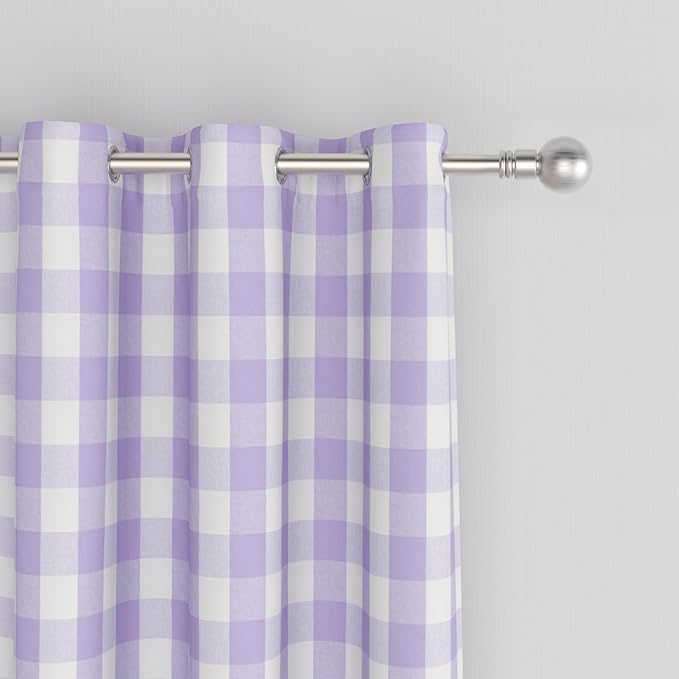 3 Pieces Tier Curtains and Valance Set Buffalo Check Kitchen Tiers Plaid Gingham Grommet Top Classic Short Small Cafe Curtains Country Farmhouse Cafe Bathroom 54"x18"/32"x24" Lilac & White
