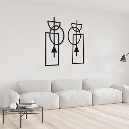 Zzbakress Wall Art, 2 Pcs Wooden Geometric Modern Abstract Wall Decor, 17.8 x 9.3 in, Living Room, Style1