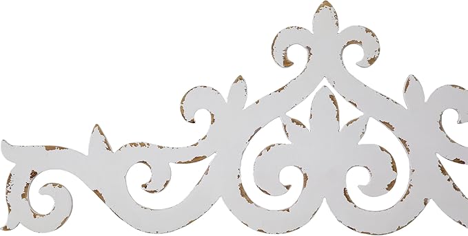 SOFE White Distressed Scroll Over The Door Decor 36 × 13 Inches, Wooden Wall Sculpture, 3D Farmhouse Decor Wall, Large Hanging Artwork for Home, Bathroom, Kitchen, Office