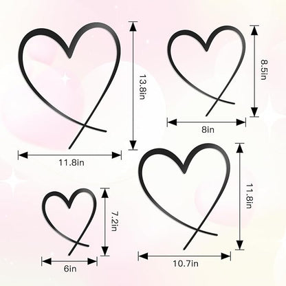 KOYILTD 4 Pcs Metal Heart Wall Art for Bedroom Modern Love Heart Wall Decor Metal Wall Decoration above Bed for Living Room Bathroom Office Wedding (Black, Classic)