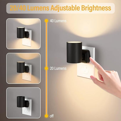 Night Lights Plug into Wall: ETL Night Light Plug in - LED Dimmable Night Light Dusk to Dawn Light Sensor, Soft Warm 2700K, Adjustable Brightness, Wall Lights for Bedroom, Hallway, Stairs - 2 Pack