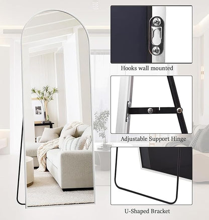 Rowjut Floor Mirror Arched Full Length Mirrors, 64"x21" Floor Length & Standing Hanging or Leaning & Large Full Body Mirror Wall Mirror for Bedroom, Living Room, Aluminum Frame,White
