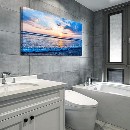 Wapluam Large Canvas Wall Art For Living Room Office Wall Decor Beach Pictures Blue Ocean Sea Waves Landscape Wall Painting Ready To Hang Bedroom Home Decor Canvas Prints Posters Wall Mural Artwork