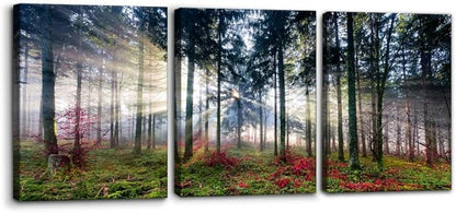Pacimo 3 Pieces Canvas Wall Art Nature Landscape Sunrise Trees Pictures Painting Prints on Canvas Wall Decoration for Living Room Forest Framed Modern Artwork for Bedroom and Home Decor - 12"x16"x3