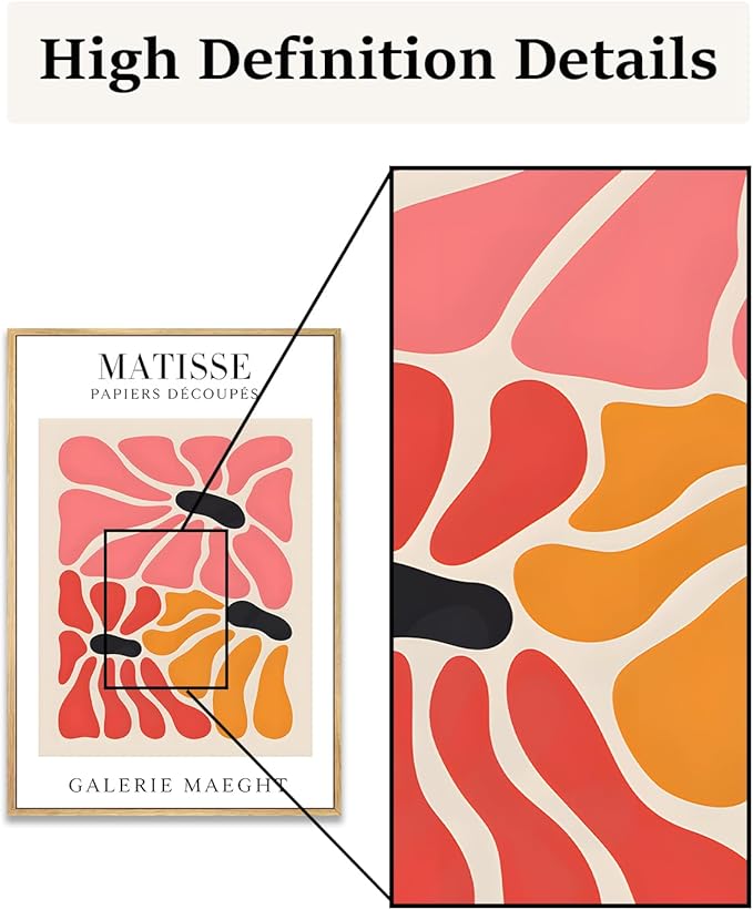Zzuyi Matisse Framed Pink Wall Art Decor,Abstract Colorful Canvas Artwork for Walls,Minimalist Pink Line Prints for Bathroom, Living Room, Dining Room 12x16in