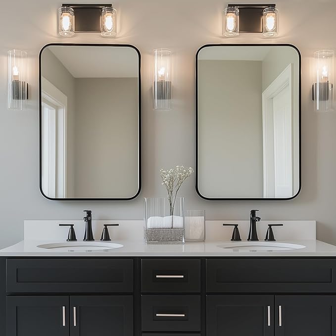 Antok 22x30 Black Metal Framed Bathroom Mirror, Wall Mirror with Round Corners, Vanity Mirror for Over Sink, Anti-Rust Tempered Glass, Horizontal/Vertical Hanging for Bathroom, Living Room, Entryway