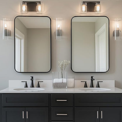 Antok 22x30 Black Metal Framed Bathroom Mirror, Wall Mirror with Round Corners, Vanity Mirror for Over Sink, Anti-Rust Tempered Glass, Horizontal/Vertical Hanging for Bathroom, Living Room, Entryway
