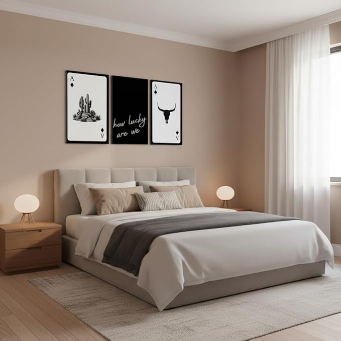 Yxjyzzkx 3-Piece Western Playing Card Wall Art Canvas Set, Black and White Cowboy Aesthetic Wall Decor, Ace of Spades Longhorn Minimalist Quote Canvas Prints for Living Room Bedroom Office