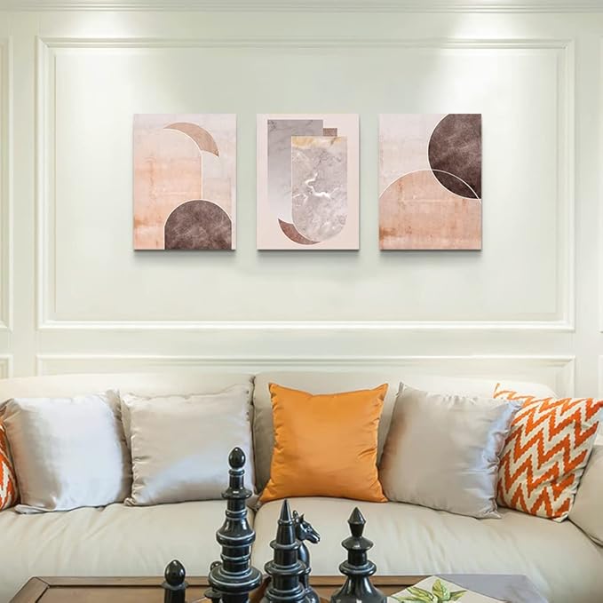 AHUASJART Boho Wall Decor Living Room Canvas Wall Art For Office Family Wall Decorations For Bedroom Modern Abstract Geometry Paintings Canvas Pictures Artwork Inspirational Home Decor 3 Pieces Set
