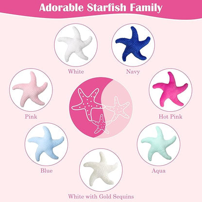 Marble Empire Starfish Pillow for Couch and Bed, 3-Piece Set of Coastal Decor Throw Pillows in White, Pink, Hot Pink, Ocean Beach Theme Living Room Accent