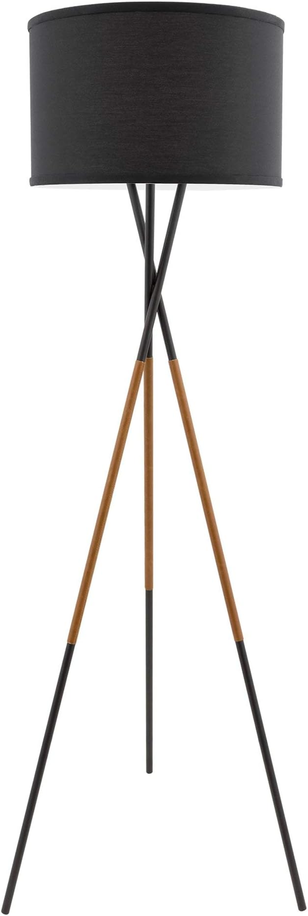 Kira Home Sadie 61" Modern Tripod Floor Lamp with Black Linen Drum Shade, Cross-Leg Standing Light with 9W LED Bulb and Leather Accent, Black Finish