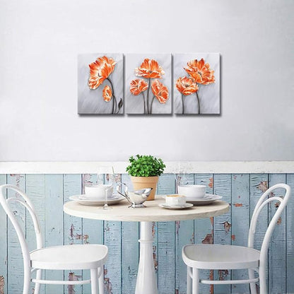 Derkymo 3 Panels Elegant Poppy Wall Painting Orange Flower Canvas Wall Art Pictures of Poppy Flowers for Home Decoration Stretched and Framed Easy to Hang 12"x16"x3pcs