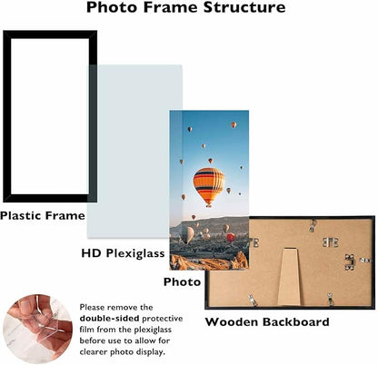 JCJMY 6x12 Black Picture Frame Set of 6, Horizontal and Vertical Formats for Wall Hanging, 6 x 12 Wall Gallery Poster Photo Frames with Shatter Resistant Plexiglass, 6 Pack, Black