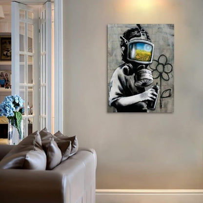 Yatsen Bridge Banksy Wall Art Canvas, Sunflower Mask Boy Picture, Graffiti Poster and Print Modern Pop Street Graffiti Home Decorations Ready to Hang - 28x44 inch