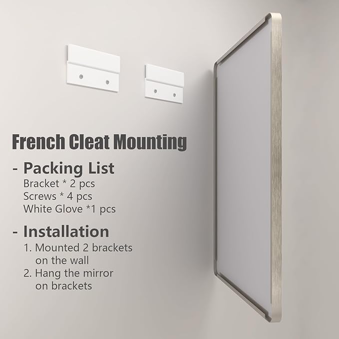60x28 Silver Bathroom Mirror for Wall, Silver Brushed Framed Bathroom Vanity Mirror, Rectangle Bathroom Nickel Mirror, Anti-Rust, Shatterproof (Horizontal/Vertical)