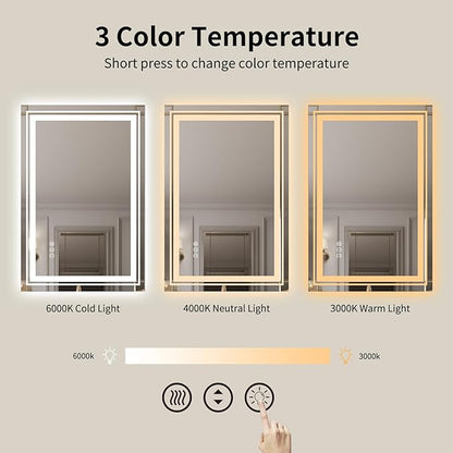 WTTY LED Bathroom Mirror with Light 40"x32",Modern LED Mirror for Bathroom,Stepless Dimmable Lighted Bathroom Mirror with Anti-Fog,Memory Function,Shatter-Proof