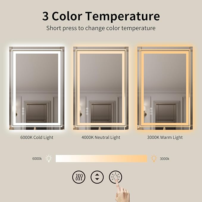 WTTY 60"x36" LED Bathroom Mirror with Lights, Backlit and Front Lighted Bathroom Vanity Mirrors Wall Mounted, Double LED Vanity Wall Mirror for Bathroom with Anti-Fog, Dimmable, Memory, Shatter-Proof