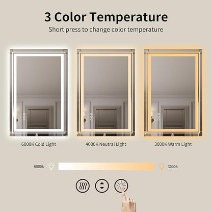WTTY 48x36 LED Bathroom Mirror with Lights, Backlit and Front Lighted Bathroom Vanity Mirrors Wall Mounted, Double LED Vanity Wall Mirror for Bathroom with Anti-Fog, Dimmable, Memory, Shatter-Proof