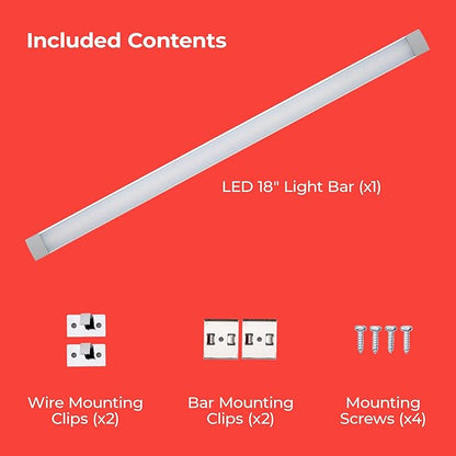 PureOptics LED Professional Push Wire® Under Cabinet Light Bar, Add-on, Plug-in or Hardwire Compatible, Adjustable White and RGB LED, for Kitchen, Utility Light, Closets, Garage, Pantry, (1) 18" Bar