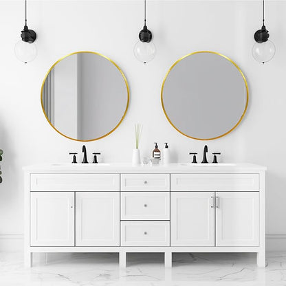 Gold Circle Mirror 30 inch, Round Gold Mirror, Round Wall Mirrors Metal Frame, Circle Wall Mirrors for Bathroom, Living Room, Hallway, Vanity, Over Sink