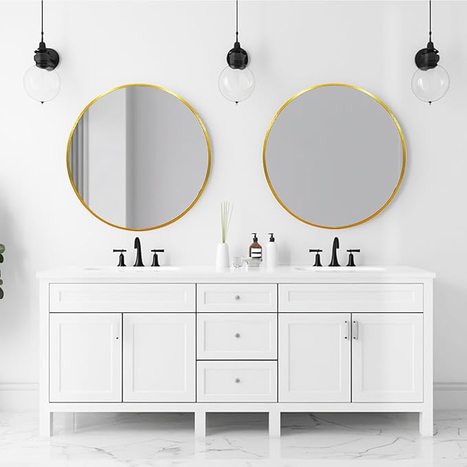 Gold Round Mirror 20 inch, Gold Circle Mirror, Round Wall Mirrors for Bathroom, Living Room, Hallway, Vanity, Over Sink, Mantel