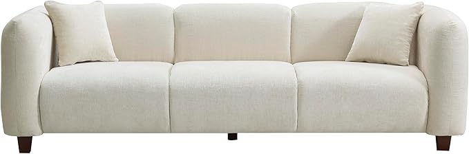 Merax 87" Velvet Upholstered Sofa Couch 3 Seater with 2 Pillows, Modern Living Room Sofa with Solid Wood Legs, Beige