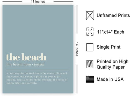 Poster Master Definition of The Beach Print - Typography Poster - Dictionary Art - Gift for Men & Women - Minimal Decor for Bedroom, Living Room or Dorm - 11x14 UNFRAMED Wall Art