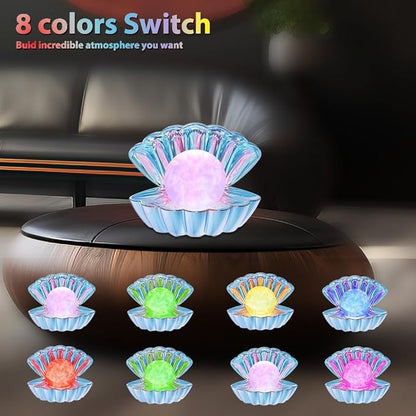 LKUA Shell Pearl Beach Themed Night Light, RGB 8 Colors Changing Mood Shell Pearl Lamps, Bedside LED Clamshell Portable Night Lights for Bar (Electroplating Blue)