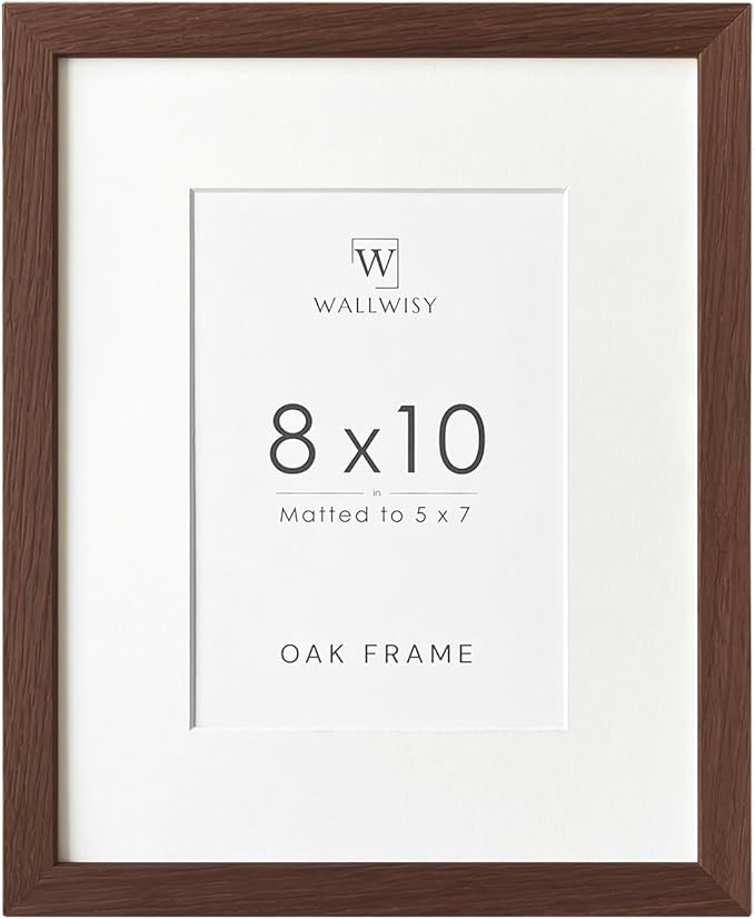 8x10 Picture Frame, Solid Oak Wood 8 x 10 Photo Frame with Mat to 5x7(Openning Size is 4.5x6.5), 10x8 Picture Frames for Wall and Tabletop Display, Natural Oak 8x10 Frame, (Walnut Set of 1)