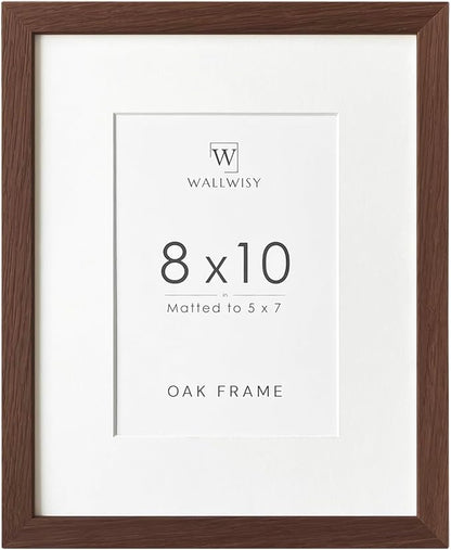 8x10 Picture Frame, Solid Oak Wood 8 x 10 Photo Frame with Mat to 5x7(Openning Size is 4.5x6.5), 10x8 Picture Frames for Wall and Tabletop Display, Natural Oak 8x10 Frame, (Walnut Set of 1)