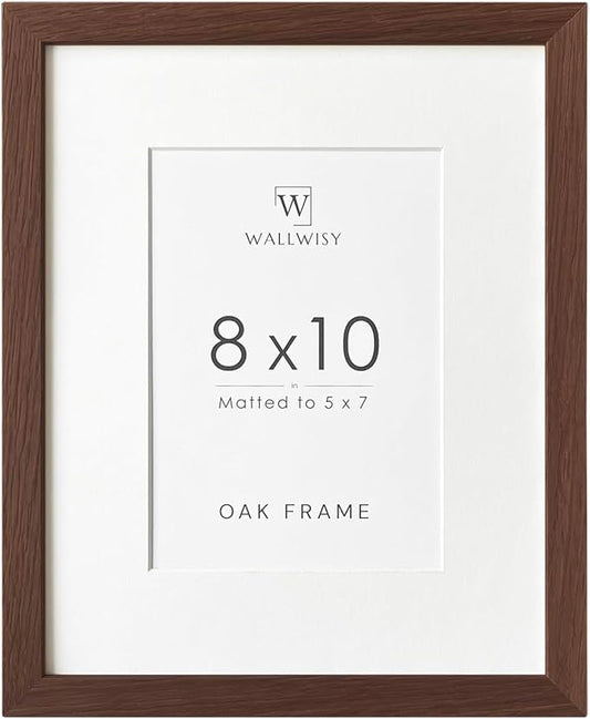 8x10 Picture Frame, Solid Oak Wood 8 x 10 Photo Frame with Mat to 5x7(Openning Size is 4.5x6.5), 10x8 Picture Frames for Wall and Tabletop Display, Natural Oak 8x10 Frame, (Walnut Set of 1)