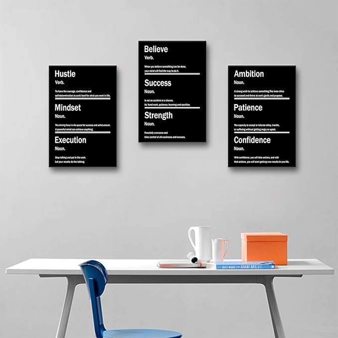 3 Pieces Inspirational Canvas Wall Art Motivational Signs Picture Painting Success Entrepreneurs Quotes Posters Print for Home Bedroom Teens Room Gym Stretched and Framed [48''W x 24''H]