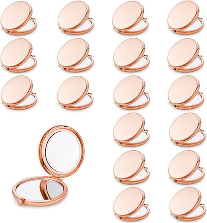 Compact Mirror for Purse, Metal Round Shell, Double-Sided 1X/2X Magnifying, Portable Travel Small Makeup Mirror, Mini Pocket Mirror, Rose Gold, 18 Packs