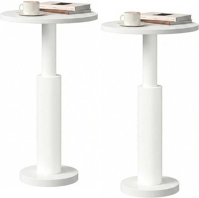 LAATOOREE Small Round Side Tables Set of 2, Drink Tables, Accent Coffee Tables, Pedestal End Tables with Thick Solid Wood Legs for Living Room,Sofa Couch,Small Spaces,Bedroom (2, White)