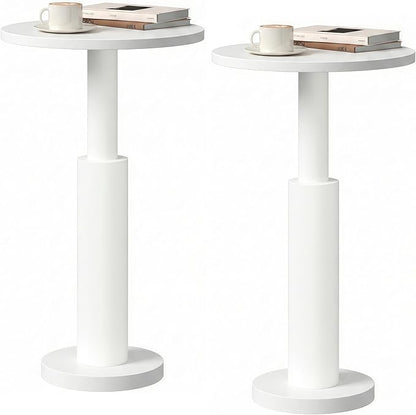 LAATOOREE Small Round Side Tables Set of 2, Drink Tables, Accent Coffee Tables, Pedestal End Tables with Thick Solid Wood Legs for Living Room,Sofa Couch,Small Spaces,Bedroom (2, White)