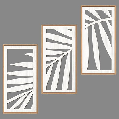 IARTTOP Tropical Palm Tree Leaf Wood Wall Art White Framed 8x16 Inch Set of 3 Hawaii Plant Leaves Wooden Wall Decor Minimalist Boho Artwork for Living room Bedroom Office