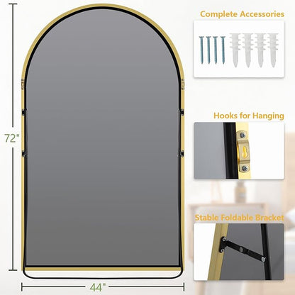 MELOMOIR Arched Full Length Mirror, 44"x72" Oversized Floor Mirror Freestanding, Large Full Body Mirror for Bedroom Living Room, Gold Mirror Full Length with Tempered Glass, Wall Mirror Full Length