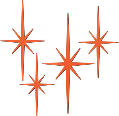 Blulu 4 Pcs Cast Iron Starburst Shaped Wall Decor Metal Mid Century Modern Decor Retro Atomic Stars Wall Art Elegance Accents Vintage Celestial Whimsigoth Hangings for Home Office Room(Orange)