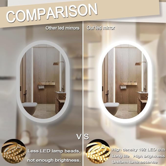 THEKLA 24 x 32 inch Oval Lighted Mirror for Bathroom Wall Horizontal Vertical Mount Makeup Oval Backlit Vanity Mirror with Lights Memory 3 Color Dimmable AntiFog 32" Back Light up LED Ovals Mirror