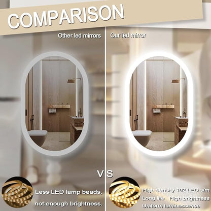 THEKLA 24 x 32 inch Oval Lighted Mirror for Bathroom Wall Horizontal Vertical Mount Makeup Oval Backlit Vanity Mirror with Lights Memory 3 Color Dimmable AntiFog 32" Back Light up LED Ovals Mirror