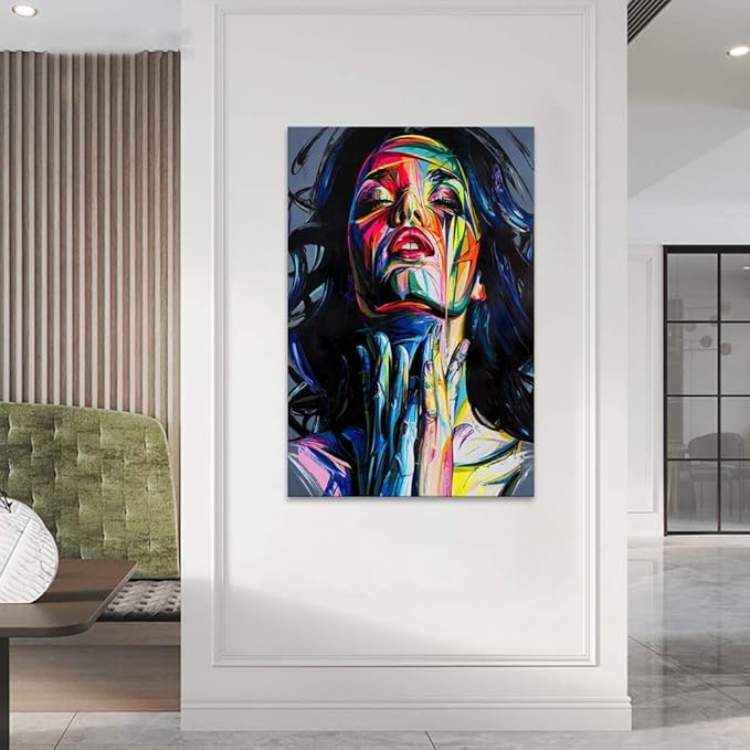 Yatsen Bridge Colorful Abstract Canvas Wall Art Graffiti Woman Art Print Street Pop Artwork Banksy Decor for Living Room Stretched and Framed Ready to Hang 24x36 inch