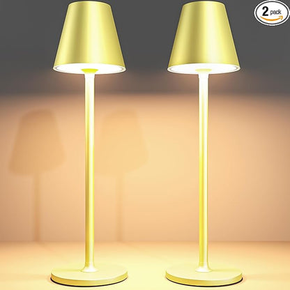 Timjorman 2-Pack Cordless Table Lamps - 5000mAh Rechargeable Battery Operated Desk Lamp, 3-Level Dimmable LED Night Light for Bedroom, Dining, Restaurant - Metal Design (Champagne Gold 2Pack)
