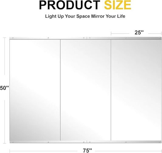 Home Gym Mirror for Wall, 50"x25"-3 PCS Full Length Workout Mirrors, Tempered Glass, HD Reflection, Large Frameless Body Mirror for Home Gym, Garage, Yoga, Dance, Bedroom(Silver)