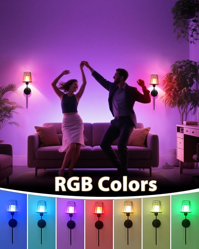 Adetu Crystal Battery Operated Wall Sconce Set of 2, Gold Rechargeable Wall Sconce with 10000mAh Magnetic Bulbs and Remote Control, RGB Dimmable Wireless Battery Wall Lights for Bedroom Living Room