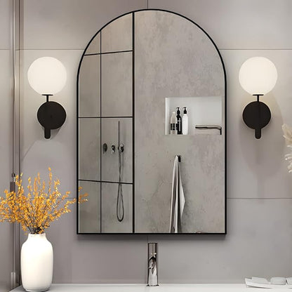 Arched Wall Mirror for Bathroom, 20"x30" Arched Mirror Wall Mounted Mirror with Metal Frame, Black Vanity Mirror Decor for Mantle, Bedroom, Entryway, Living Room