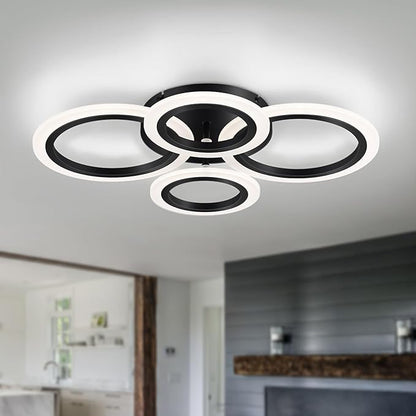 Modern LED Flush Mount Ceiling Light, 4 Rings Black Close to Ceiling Light Fixtures, Kitchen Lighting Fixture Ceiling Lamp for Bedroom, Living Room, Laundry Room, 4000K Not Dimmable