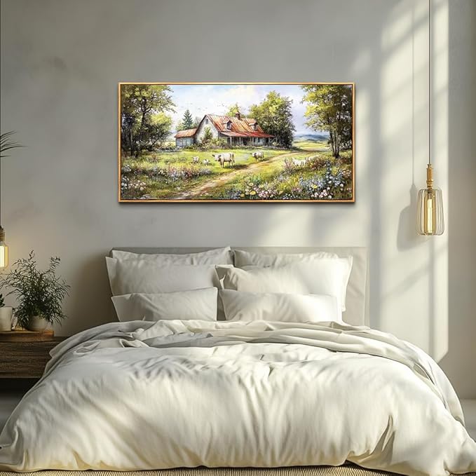 QIYILEXWART Black Framed Large Wall Decor For Living Room Canvas Wall Art For Office Wall Decoration For Bedroom Forest Lodge Painting Farmhouse Watercolour Picture Home Decor Ready To Hang